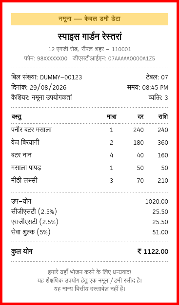 Picture showing the sample receipt